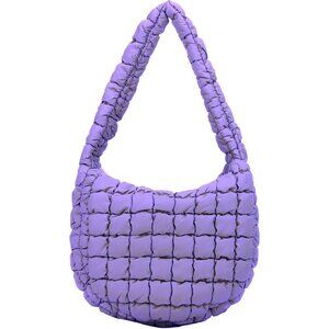 Women's Purple Puffer Lightweight Padding Hobo with Zip Tote Bag
